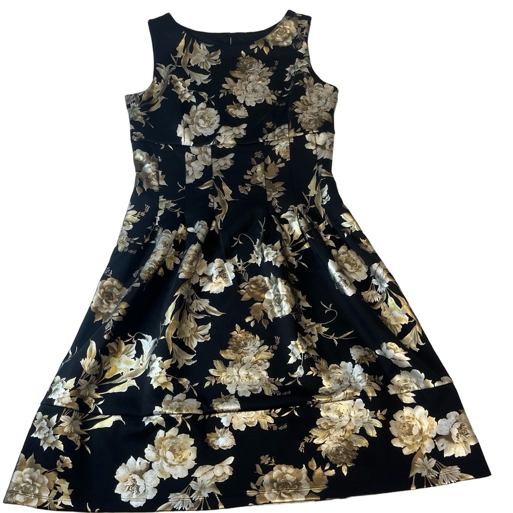 Enfocus Studio Black Dress with Gold Floral Print